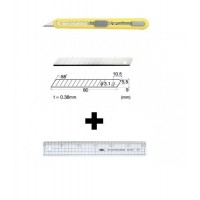 Set Cutter / cutit utilitar mic cu cartus de lame -NT Cutter - 9mm + 10 lame de schimb + rigla 30 cm