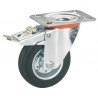 Roata pivotanta metalica & cauciuc plin Tarrox Ø100mm, placa fixare 105x80 mm, cu rulment si frana
