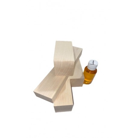 Set 4 blocuri de lemn de paltin pentru cioplit + 50 ml ulei tung