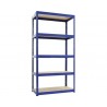 Raft metalic cu 5 polițe din lemn 750x350x1800 mm max. 175 kg/poliță, montaj rapid cu cleme, albastru