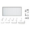 Panou perforat orizontal de 1000x500mm alb cu set de 40 carlige metalice/plastic