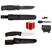 Cutit Morakniv Garberg Black, lama otel carbon + CADOU kit supravietuire si cutit Companion Black